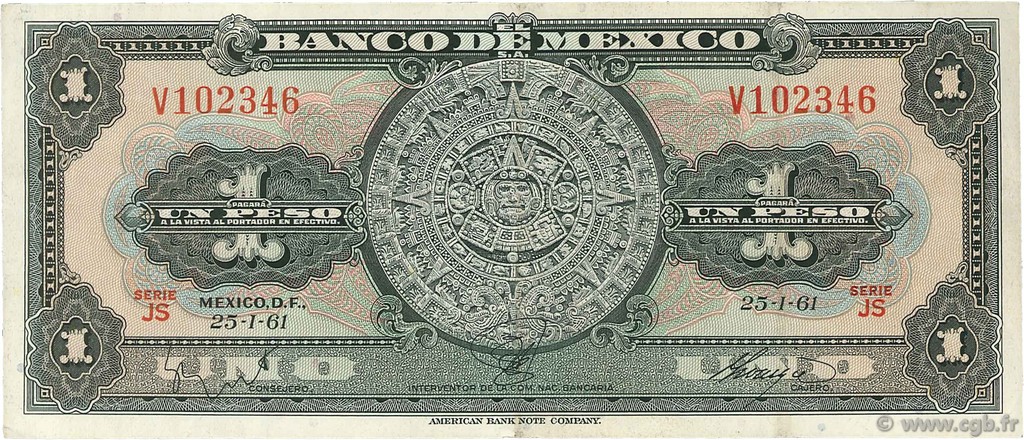 1 Peso MEXICO  1961 P.059g VF