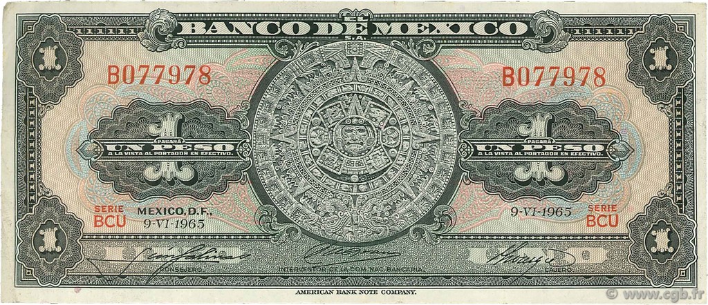 1 Peso MEXIQUE  1965 P.059i TTB