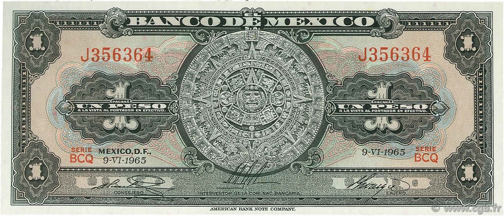 1 Peso MEXICO  1965 P.059i UNC