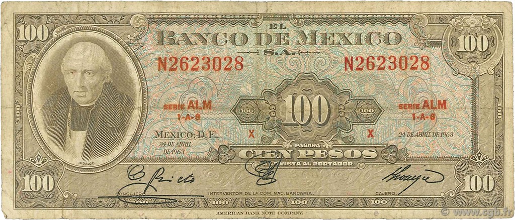 100 Pesos MEXIQUE  1963 P.061b B