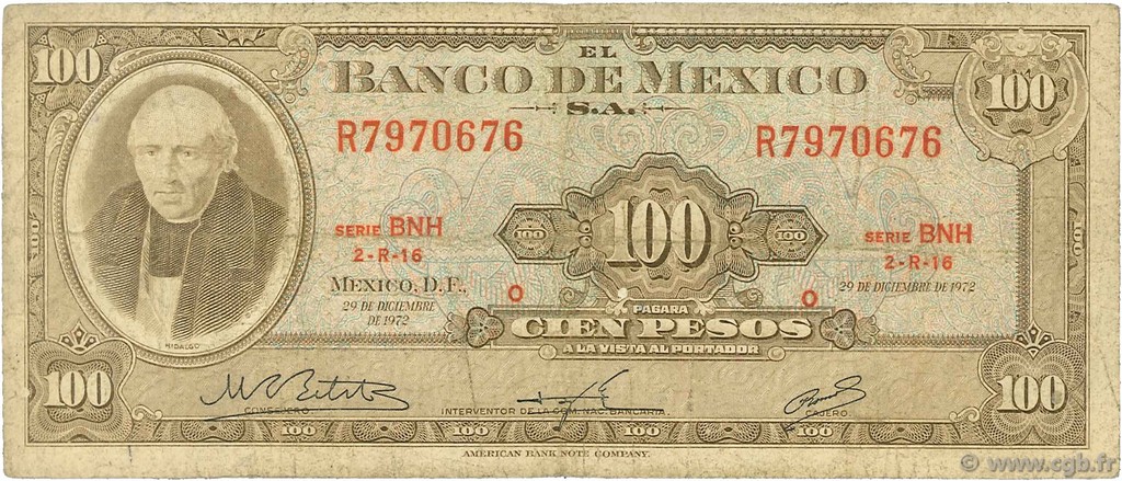 100 Pesos MEXIQUE  1972 P.061h B