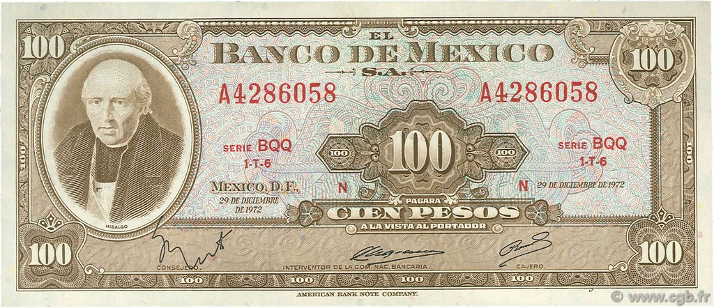 100 Pesos MEXICO  1972 P.061h fST+