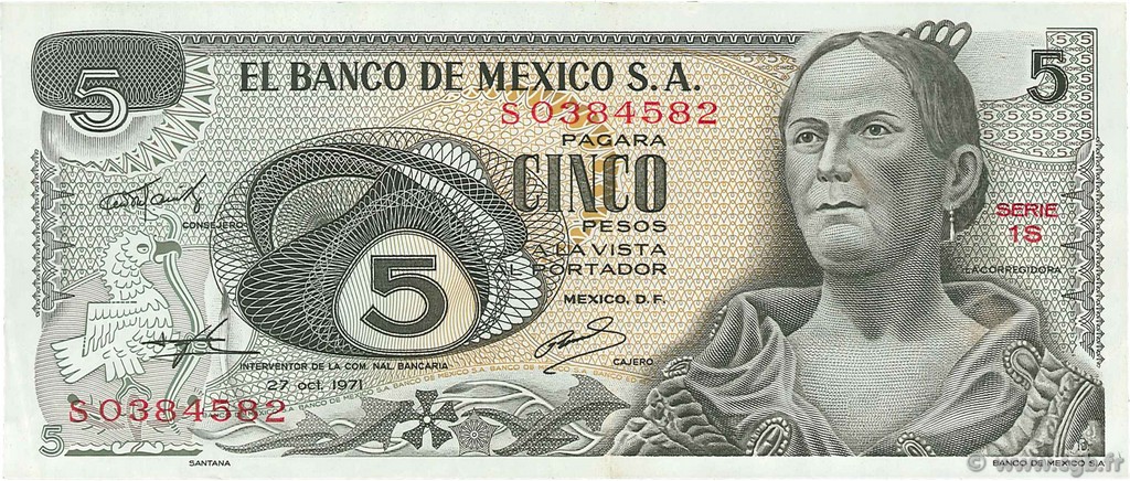 5 Pesos MEXICO  1971 P.062b MBC+