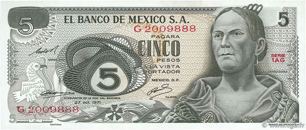 5 Pesos MEXIQUE  1971 P.062b pr.NEUF