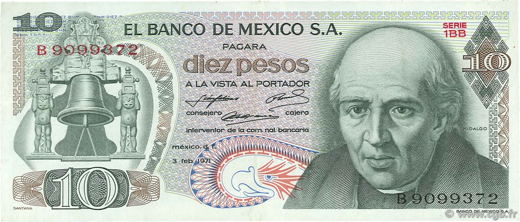 10 Pesos MEXIQUE  1971 P.063d TTB