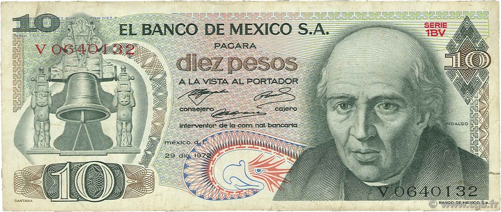10 Pesos MEXICO  1972 P.063e MB