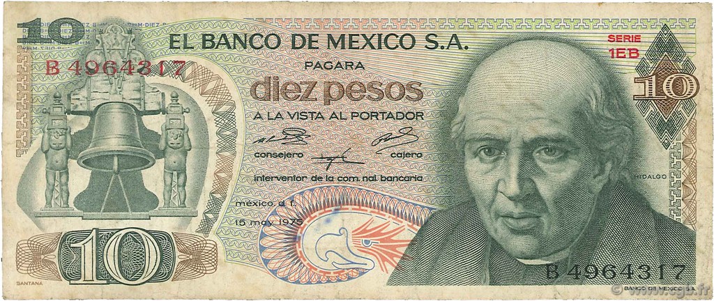 10 Pesos MEXICO  1975 P.063h fS