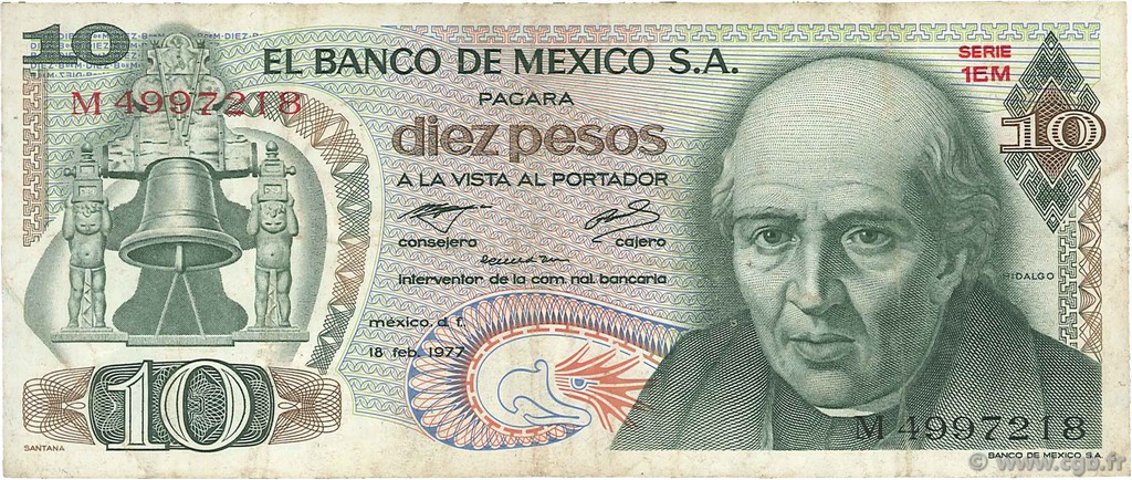 10 Pesos MEXICO  1977 P.063i BC