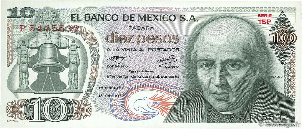 10 Pesos MEXICO  1977 P.063i FDC