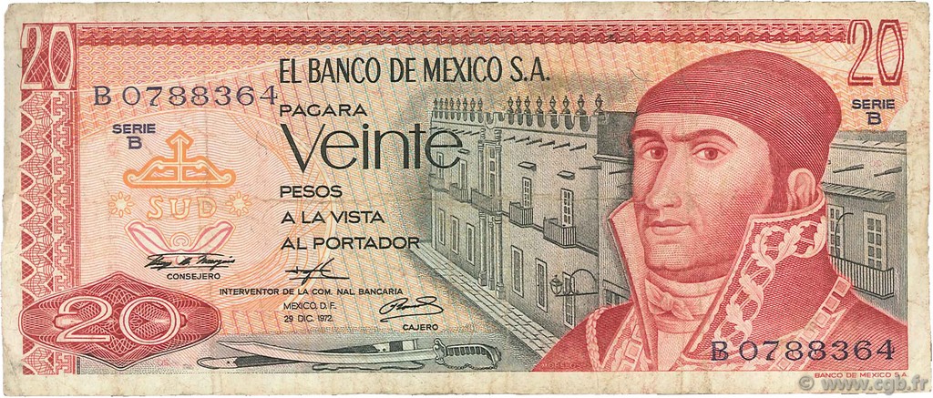 20 Pesos MEXICO  1972 P.064a BC
