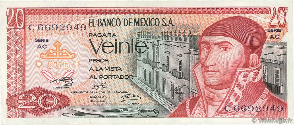 20 Pesos MEXICO  1973 P.064b MBC