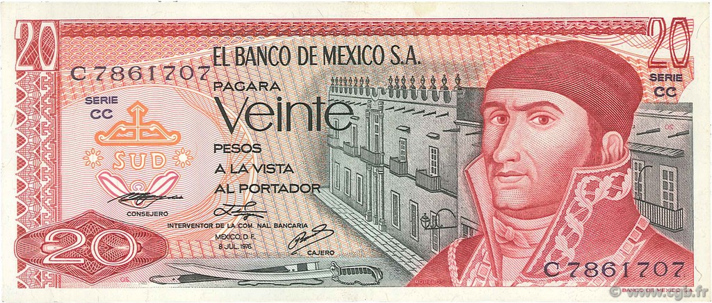 20 Pesos MEXICO  1976 P.064c MBC