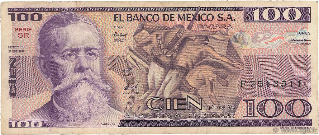 100 Pesos MEXIQUE  1981 P.074a TB
