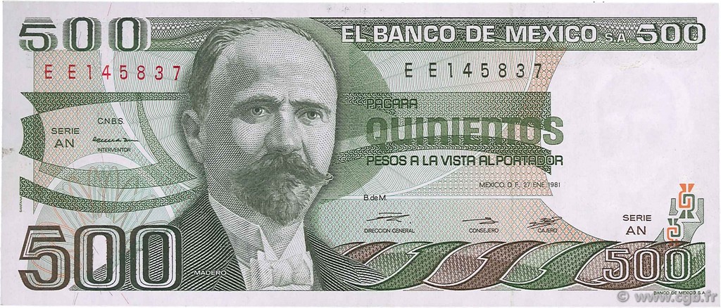 500 Pesos MEXICO  1981 P.075a AU