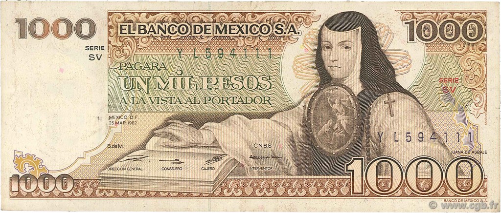 1000 Pesos MEXIQUE  1982 P.076d TB