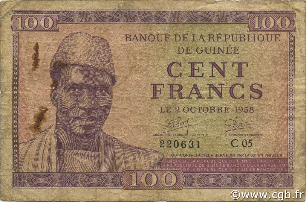 100 Francs GUINEA  1958 P.07 G