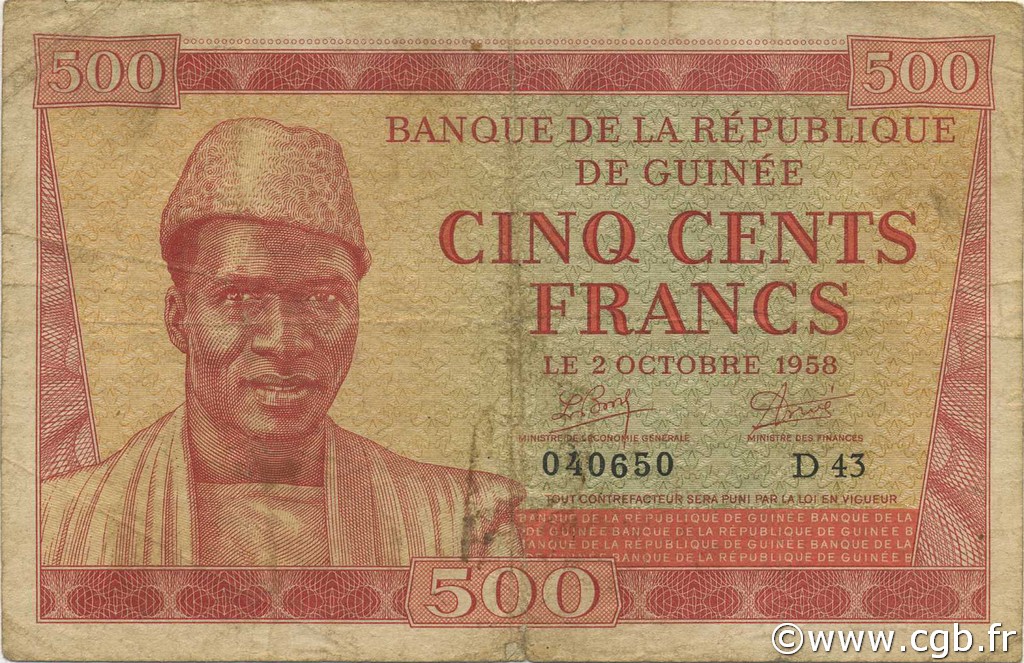 500 Francs GUINEA  1958 P.08 RC+