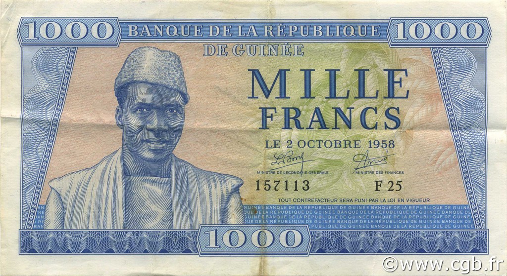 1000 Francs GUINEA  1958 P.09 VF+