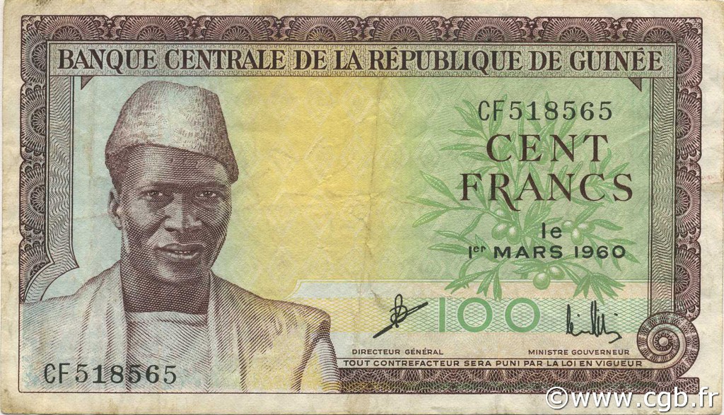 100 Francs Fauté GUINEA  1960 P.13x BB