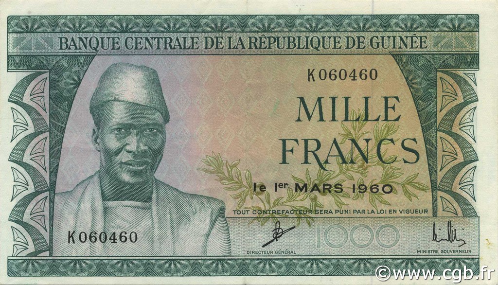 1000 Francs GUINEA  1960 P.15a VZ+