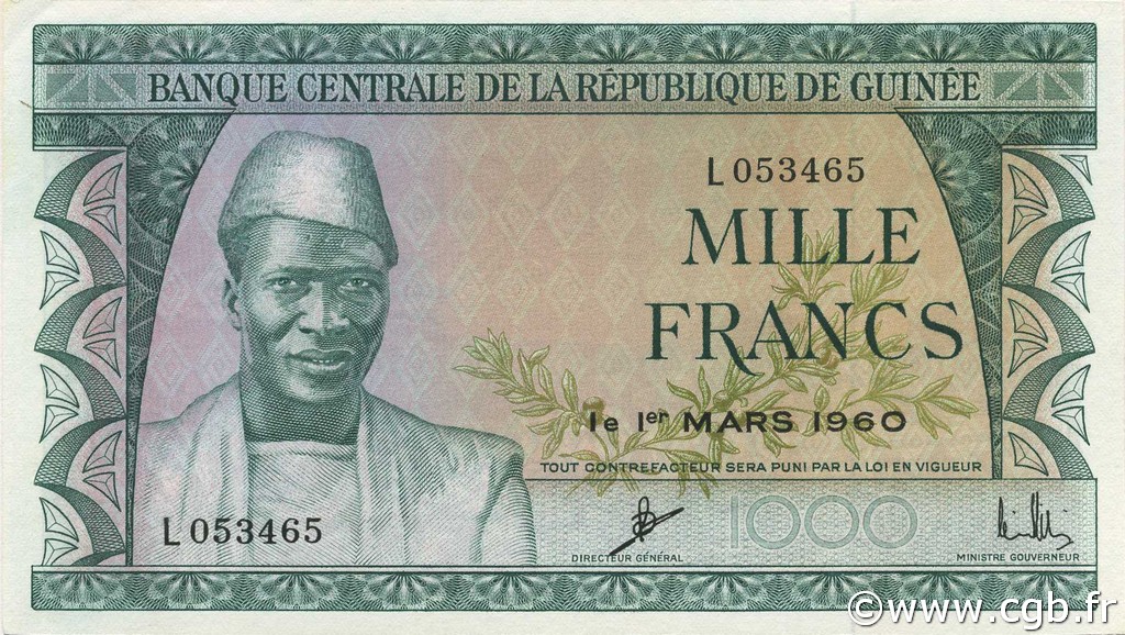 1000 Francs GUINEA  1960 P.15a SC+