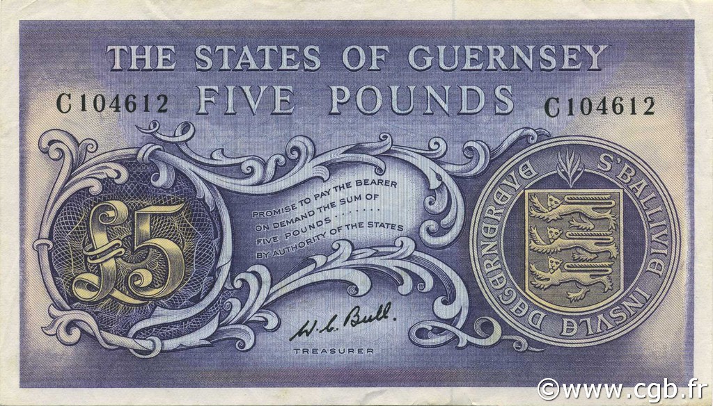 5 Pounds GUERNSEY  1969 P.46c SS to VZ