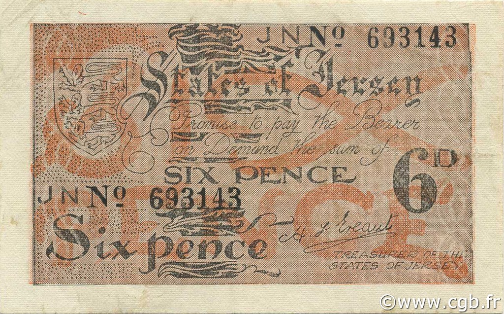 6 Pence JERSEY  1941 P.01a fVZ
