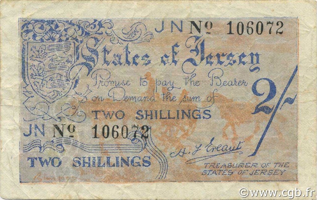 2 Shillings JERSEY  1941 P.03a MB a BB