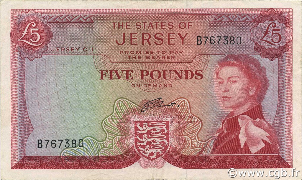 5 Pounds JERSEY  1963 P.09b XF