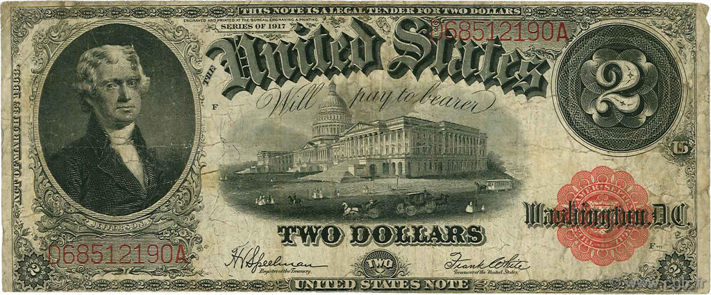 2 Dollars STATI UNITI D AMERICA  1917 P.188 MB