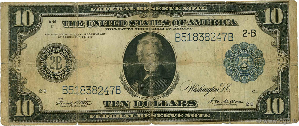 10 Dollars ÉTATS-UNIS D AMÉRIQUE  1914 P.360b B
