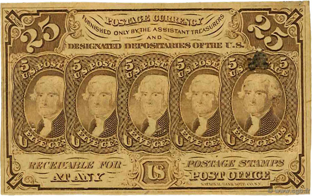 25 Cents STATI UNITI D AMERICA  1862 P.099 BB