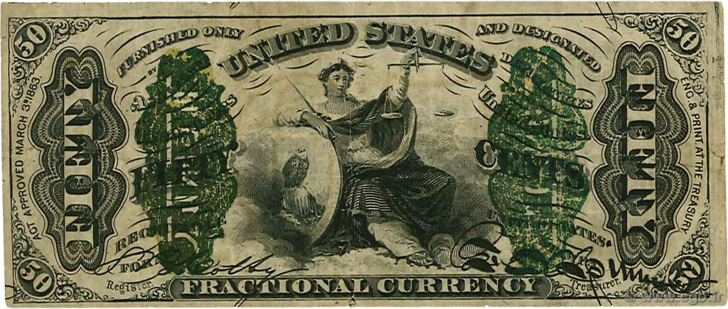 50 Cents  ÉTATS-UNIS D AMÉRIQUE  1863 P.114 pr.TTB
