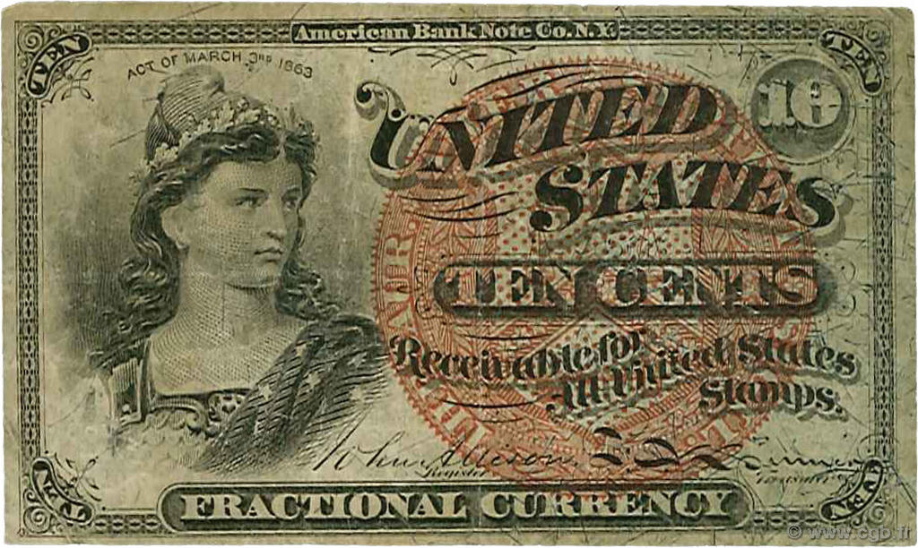 10 Cents ÉTATS-UNIS D AMÉRIQUE  1863 P.115a TB+
