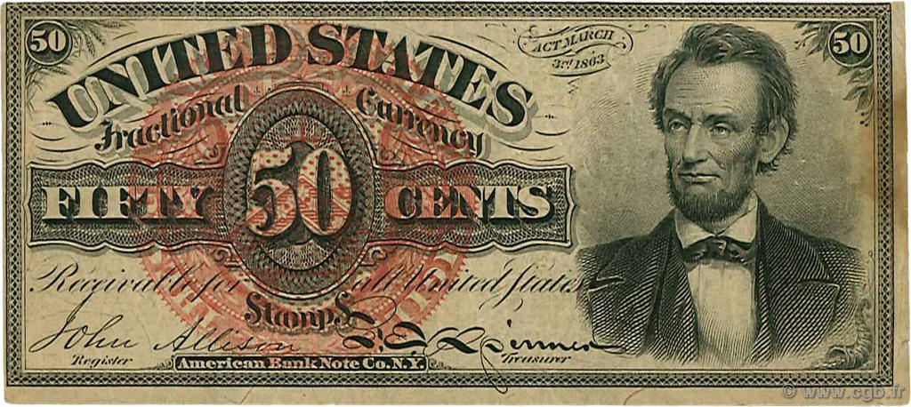 50 Cents ÉTATS-UNIS D AMÉRIQUE  1863 P.119 TTB