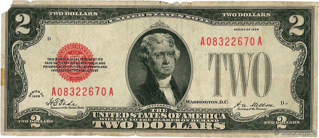 2 Dollars UNITED STATES OF AMERICA  1928 P.378 F