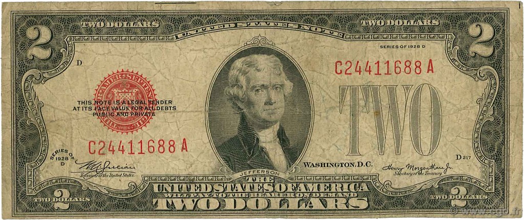 2 Dollars ÉTATS-UNIS D AMÉRIQUE  1928 P.378b B+