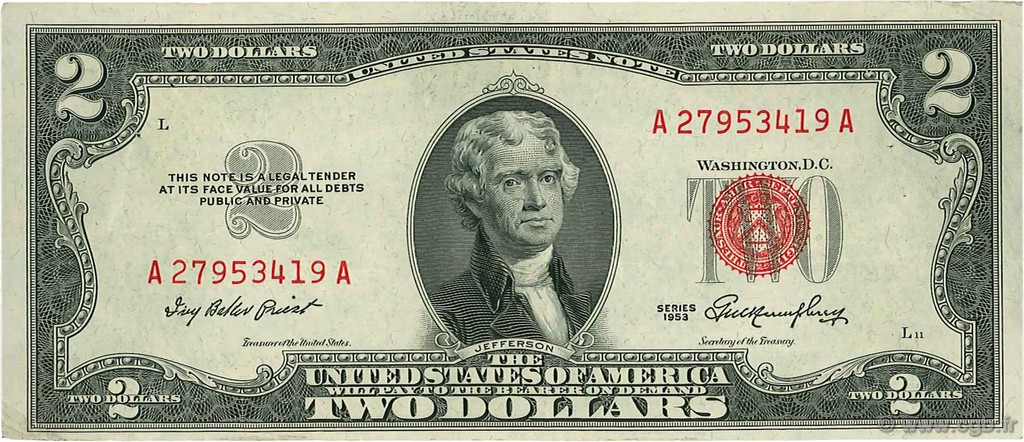 2 Dollars ÉTATS-UNIS D AMÉRIQUE  1953 P.380 TTB+