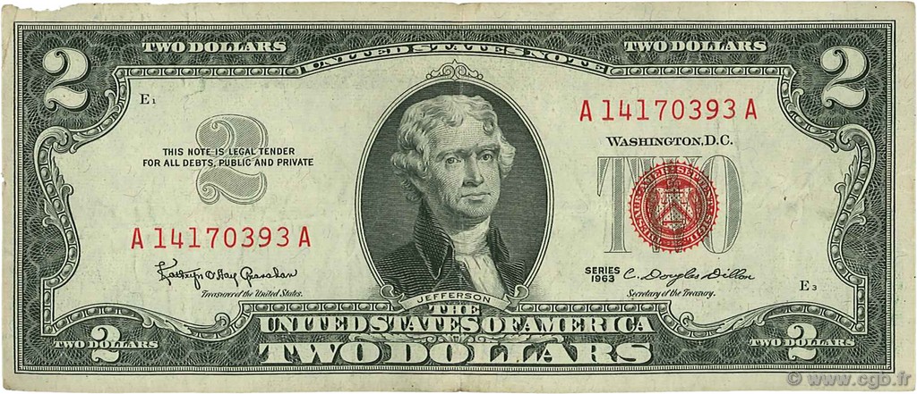 2 Dollars ÉTATS-UNIS D AMÉRIQUE  1963 P.382 pr.TTB