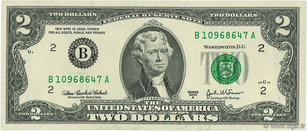 2 Dollars UNITED STATES OF AMERICA New York 2003 P.516b UNC