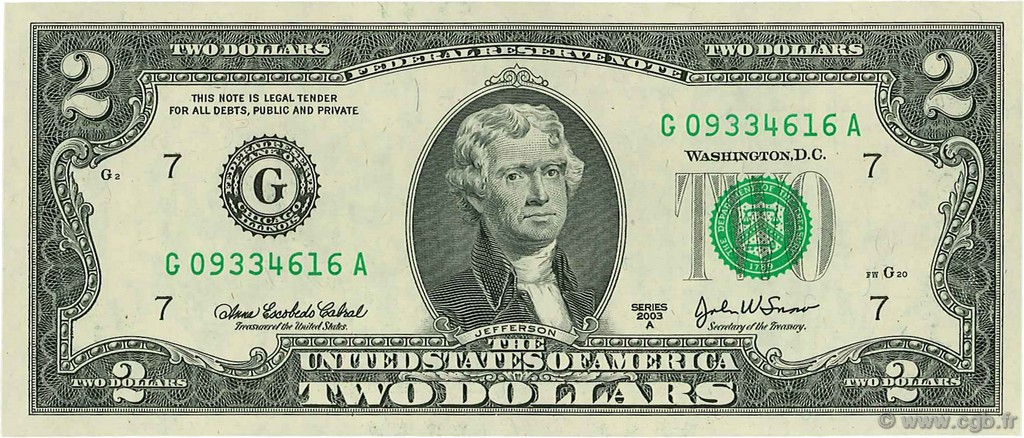 2 Dollars STATI UNITI D AMERICA Chicago 2003 P.516b AU+