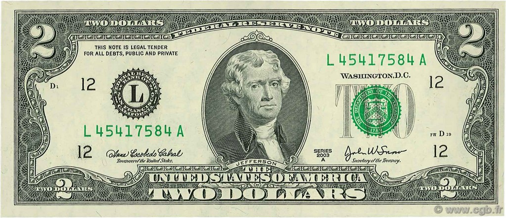 2 Dollars ÉTATS-UNIS D AMÉRIQUE San Francisco 2003 P.516b NEUF