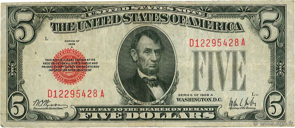 5 Dollars STATI UNITI D AMERICA  1928 P.379a BB