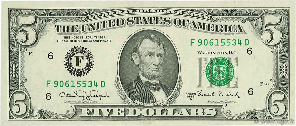 5 Dollars UNITED STATES OF AMERICA Atlanta 1988 P.481b UNC