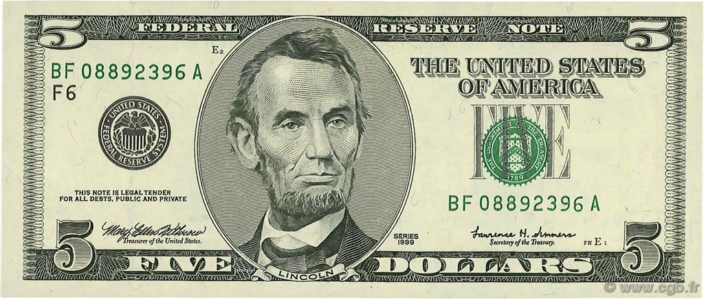 5 Dollars UNITED STATES OF AMERICA Atlanta 1999 P.505 UNC