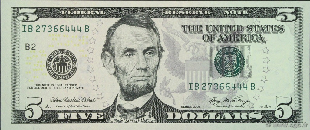5 Dollars UNITED STATES OF AMERICA New York 2006 P.524 UNC