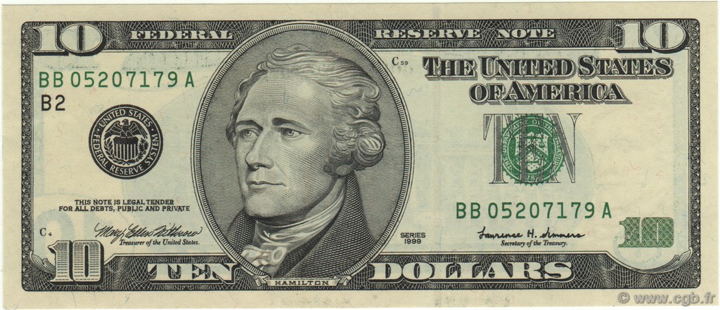 10 Dollars UNITED STATES OF AMERICA New York 1999 P.506 UNC