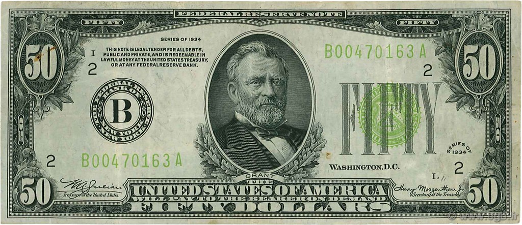 50 Dollars  ÉTATS-UNIS D AMÉRIQUE New York 1934 P.432D TTB
