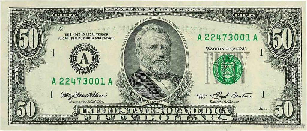 50 Dollars ÉTATS-UNIS D AMÉRIQUE Boston 1993 P.494 pr.SPL