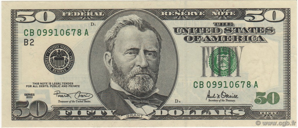 50 Dollars UNITED STATES OF AMERICA New York 2001 P.513 UNC